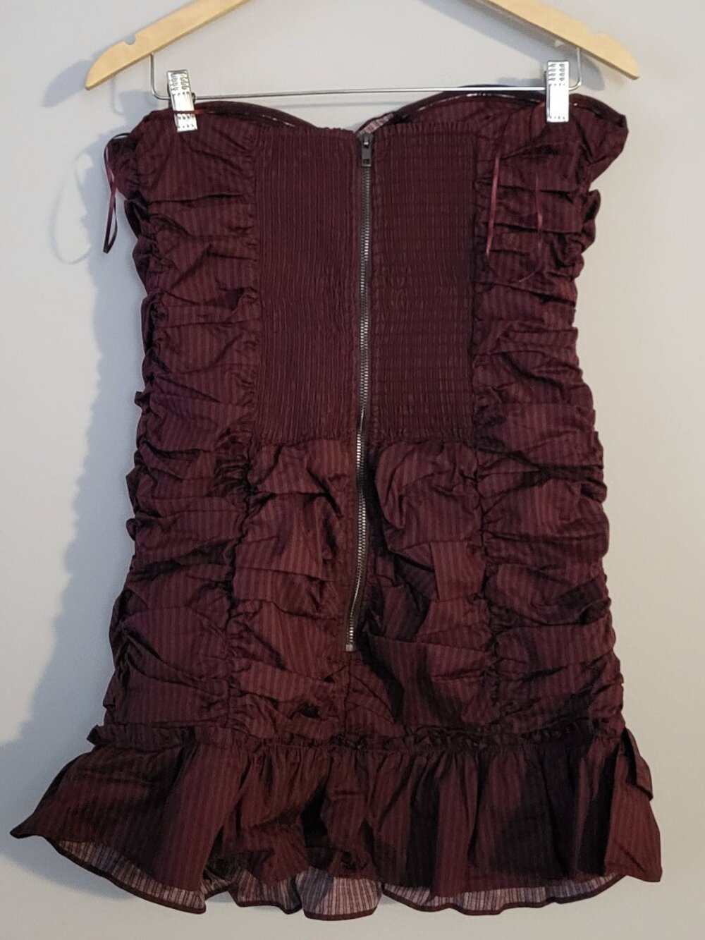 Urban Outfitters Ecote Camilla Strapless Cascading Ruffle Mini Dress Size L - Picture 5 of 7